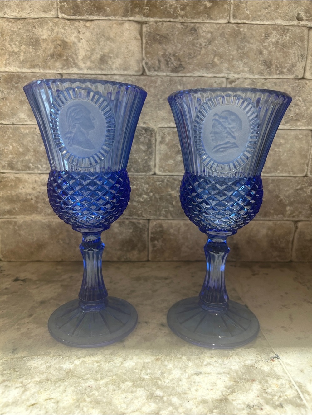 Avon Cobalt Blue Pressed Glass Goblet Pair